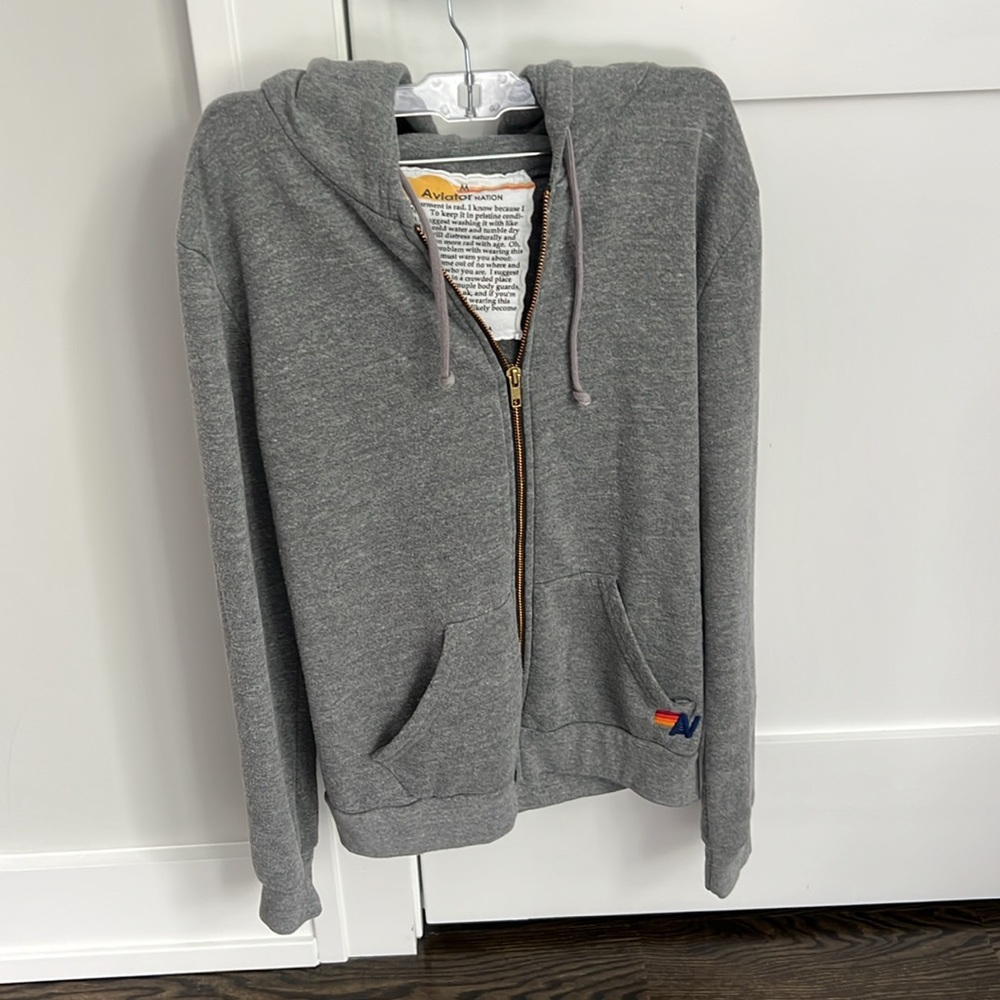 Aviator Nation Gray Zip-Up Hoodie with Gold Zipper